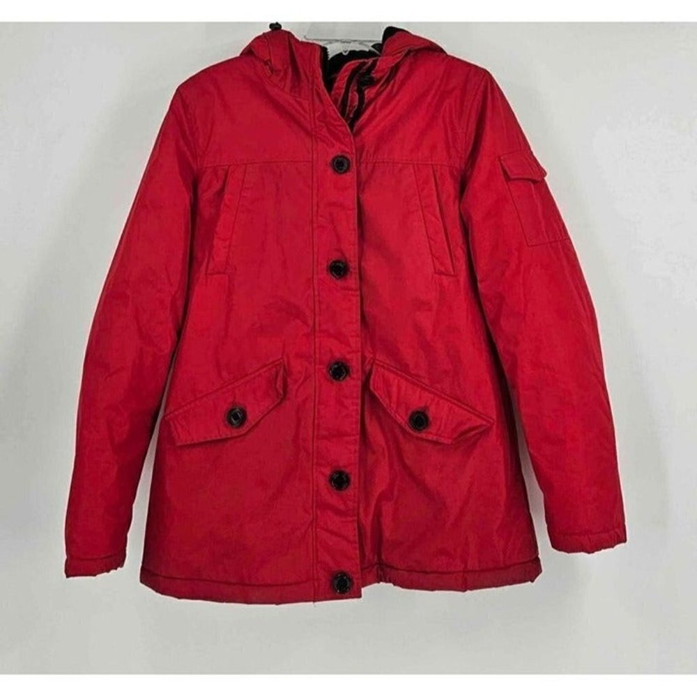 Vintage Faded Glory Womens Red Zip/Button Quilted Jacket Coat Pockets Sz S
